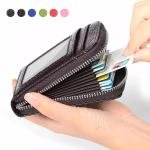 Leather 9 Slot Vertical Credit Debit Card Holder Wallet with Zipper for Men