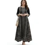 Women’s Black & White Printed Cotton Anarkali Kurti | 3/4 Sleeve | Ethnic Long Kurta for Daily & Festive Wear
