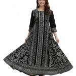Women’s Black & White Printed Cotton Anarkali Kurti | 3/4 Sleeve | Ethnic Long Kurta for Daily & Festive Wear