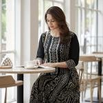 Women’s Black & White Printed Cotton Anarkali Kurti | 3/4 Sleeve | Ethnic Long Kurta for Daily & Festive Wear