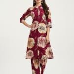 Women’s Floral Printed Kurta Pant Set | Straight Fit Ethnic Wear | 3/4 Sleeve Kurti Set | Stylish Office, Casual & Festive Wear for Women