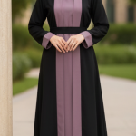Women’s Elegant Abaya Dress with Belt | Full Length Modest Islamic Wear | Contrast Panel Design | Comfortable Daily & Occasion Wear