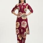 Women’s Floral Printed Kurta Pant Set | Straight Fit Ethnic Wear | 3/4 Sleeve Kurti Set | Stylish Office, Casual & Festive Wear for Women