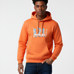 Men's Graphic Fleece Hoodie - Vibrant Orange Streetwear Pullover - Premium Cotton Blend Long Sleeve Sweatshirt with Kangaroo Pocket