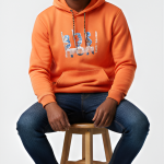 Men's Graphic Fleece Hoodie - Vibrant Orange Streetwear Pullover - Premium Cotton Blend Long Sleeve Sweatshirt with Kangaroo Pocket