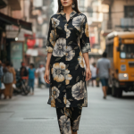 Women’s Floral Printed Kurta Pant Set | Straight Fit Ethnic Wear | 3/4 Sleeve Kurti Set | Stylish Office, Casual & Festive Wear for Women