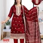 Stylish Black Embroidered Kurta Pant Dupatta Set for Women