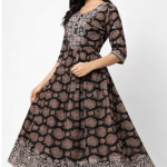 Women’s Printed Anarkali Kurti | Ethnic Floral Print | 3/4 Sleeve | Flared Long Kurta for Casual & Festive Wear
