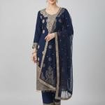 Women’s Royal Blue Embroidered Kurta Pant Set with Dupatta | Ethnic Festive Wear | Soft Georgette Fabric